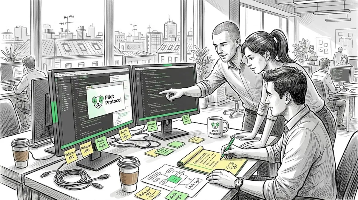 Developers collaborating on decentralized protocol design