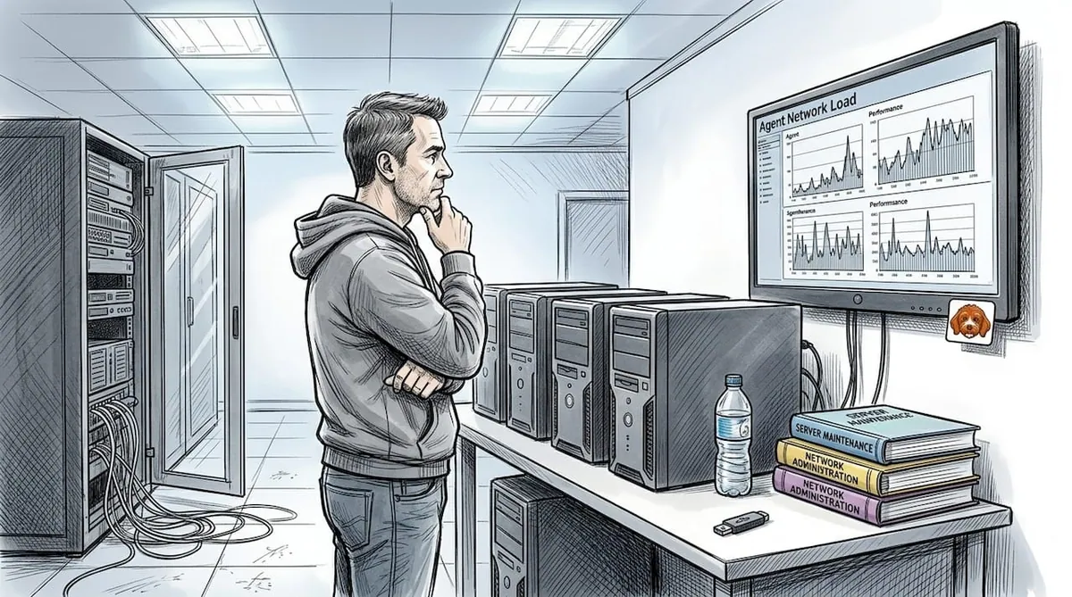 IT specialist examining agent network scaling