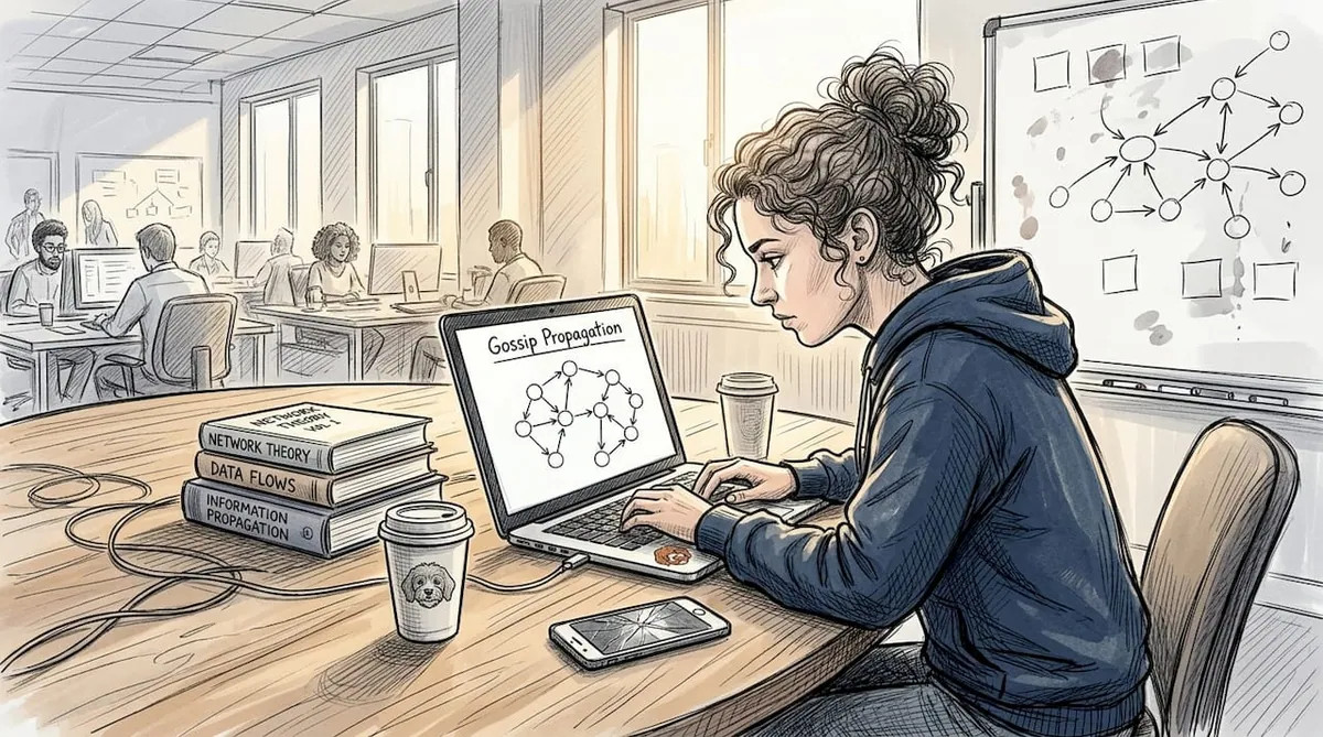 Engineer studying gossip protocol diagrams